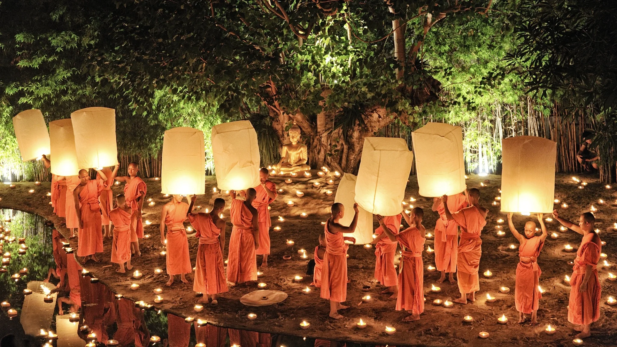 Glowing lanterns at a Loy Krathong celebration in Chiang Mai